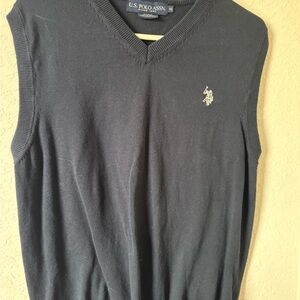 U.S. Polo Assn. Black V-Neck Knit Sweater Vest with Contrast Trim